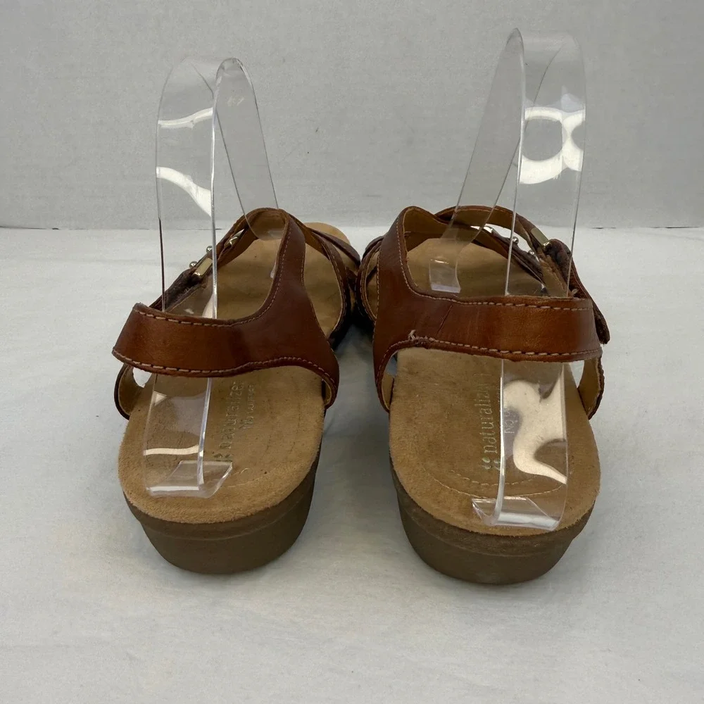 Naturalizer Winsome Brown Leather Strappy Slingback Wedge Sandals Womens 8.5N